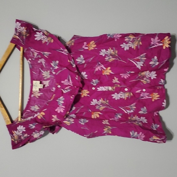 St. John's Bay linen blend top womens size large L fushia pink orange fl… - Picture 1 of 5